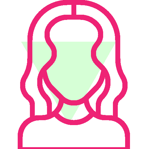 Icno eines Gesichtes mit langen welligen Haaren mit hellgrünem Hintergrund