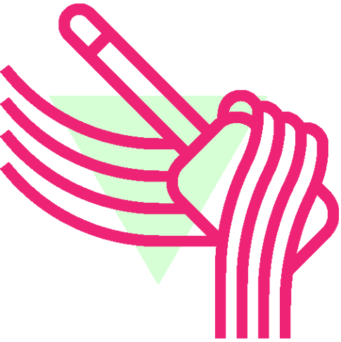 Icon von einer Bürste mit einem hellgrünen Dreieck im Hintergrund