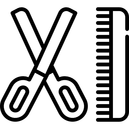 Icon einer Schere und eines Kamms in schwarz